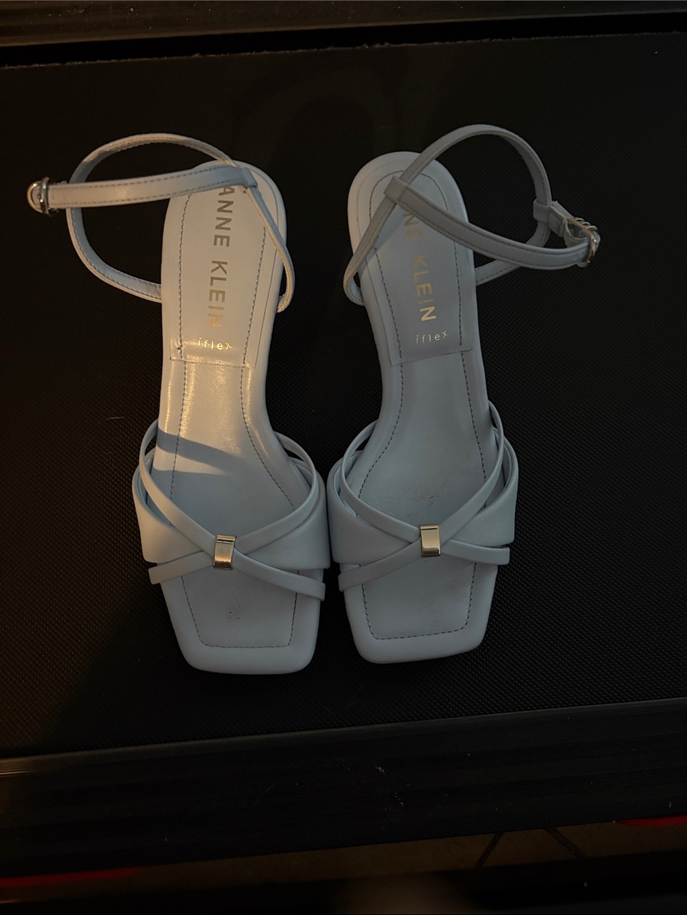 Anne Klein Light Blue Strappy Square-Toe Heels
